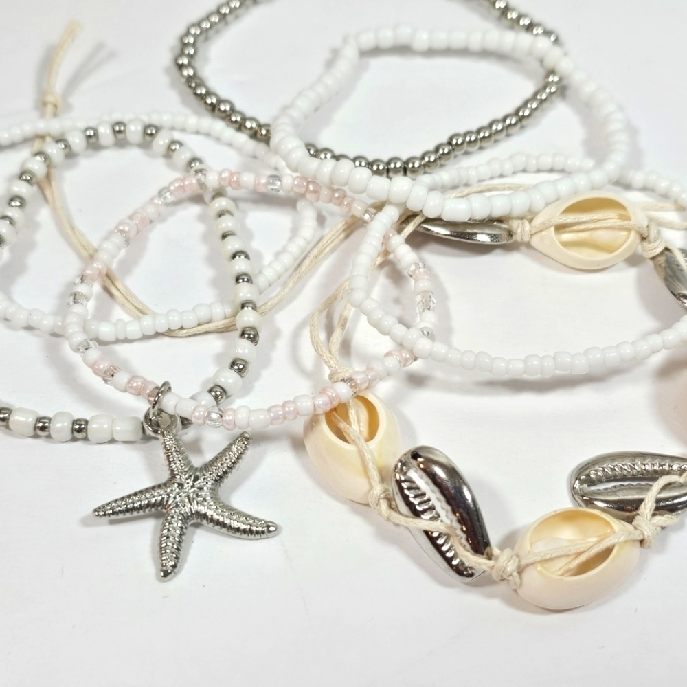 Boho Bundle 7 Piece Ocean Seashell Starfish White Hot Bracelet Set